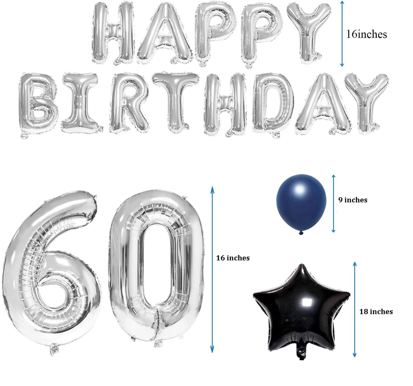 60th Birthday Decoration Kit for Navy Blue,Black & Silver