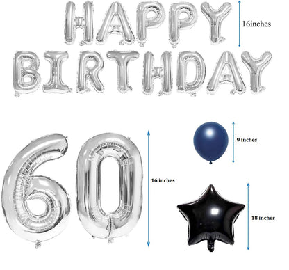 60th Birthday Decoration Kit for Navy Blue,Black & Silver