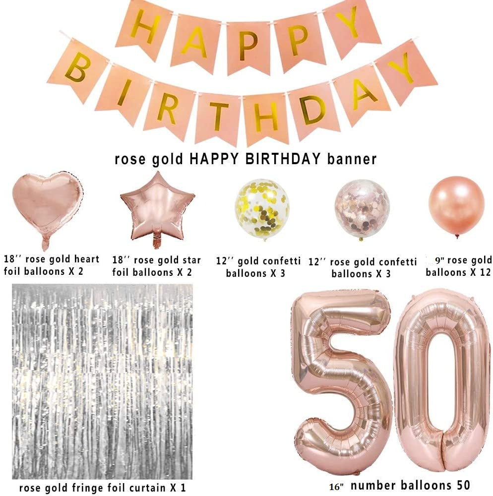 50th Rose Gold Birthday Party Decoration Kit