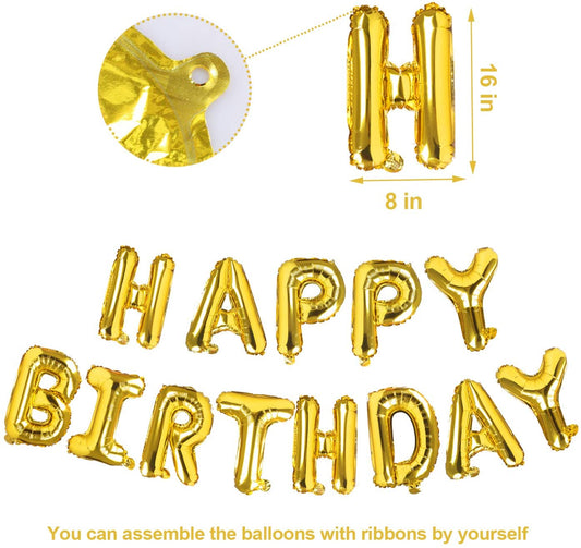 Decoration Set Gold -Happy Birthday Balloons Decorations Set Letter Balloons,Confetti Balloons And Giant Star Balloons
