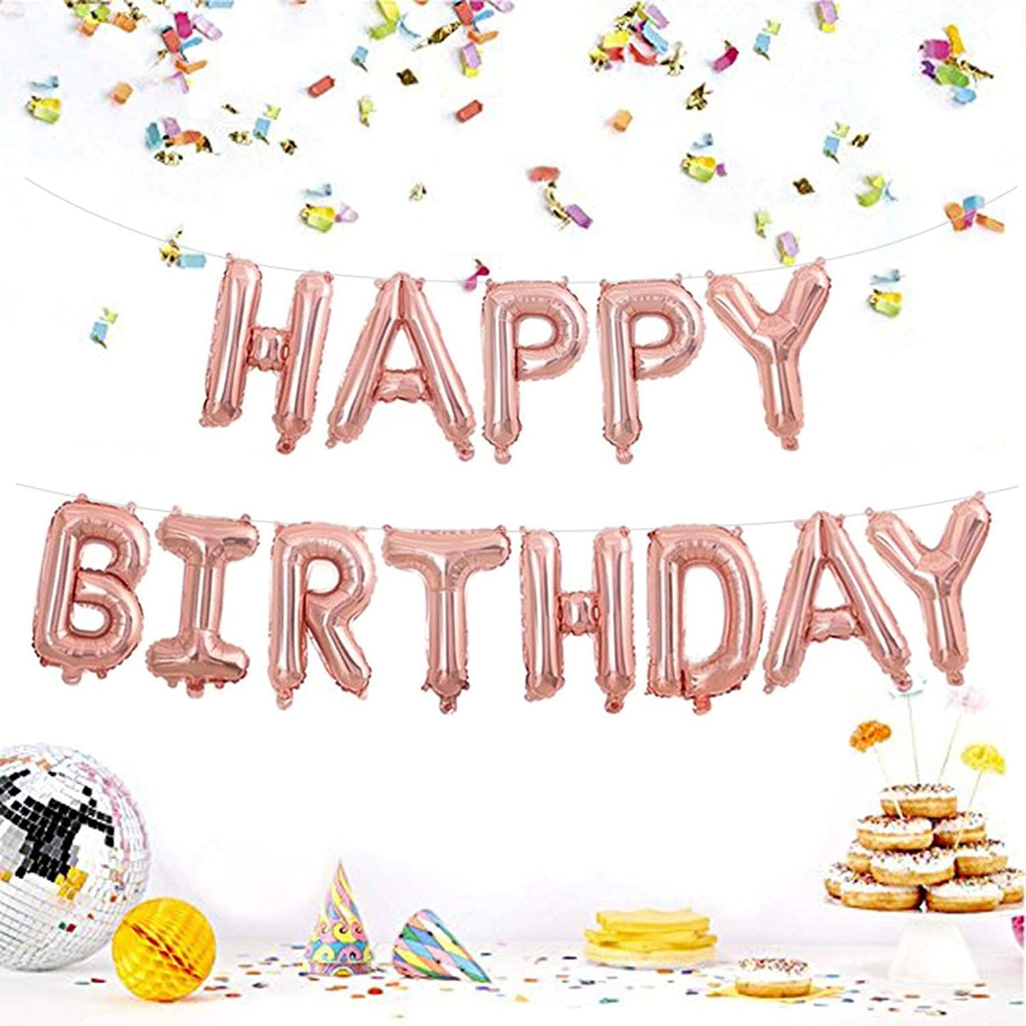 Rose Gold Happy Birthday Foil Letter 16 Inch Large Aluminum Balloon Banner For Kids And Adults Party Decorations