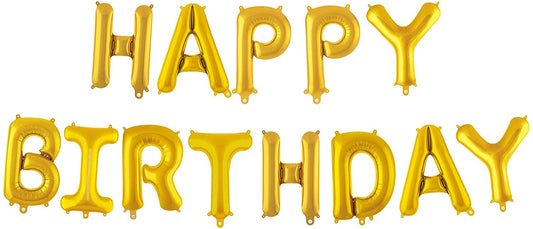 Metallic Gold Happy Birthday Foil Letter Mylar 16 Inch Large Aluminum Balloon Banner For Kids And Adults Party Decorations