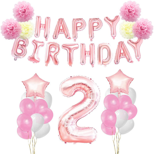 2Nd Birthday Decorations Set - Pink Happy Birthday Party Decorations Kit