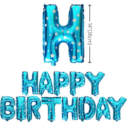 Decorations Set - Happy Birthday Blue Foil, 6 Pieces Gold Foil Star, 51 Pieces Latex Balloons