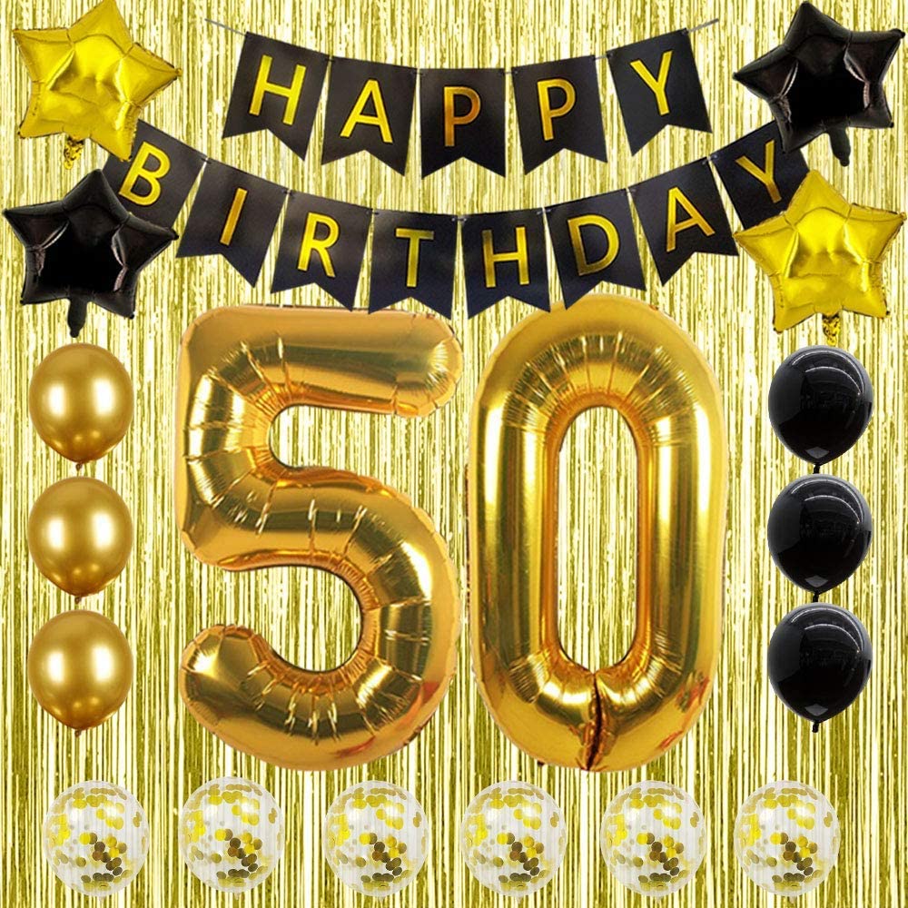 50th Gold and Black Birthday Party Decoration Kit – Theme My Party