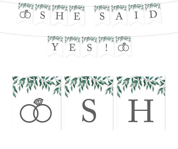 Natural Greenery Green Leaves Wedding Party Banner Decorations, She Said Yes!,