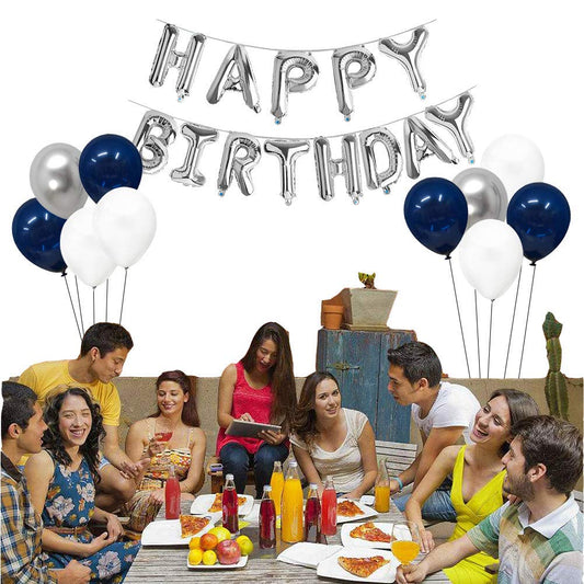 40Th Birthday Decoration Kit - Happy Birthday Silver Foil, Latex Balloons And Star Foil Balloons