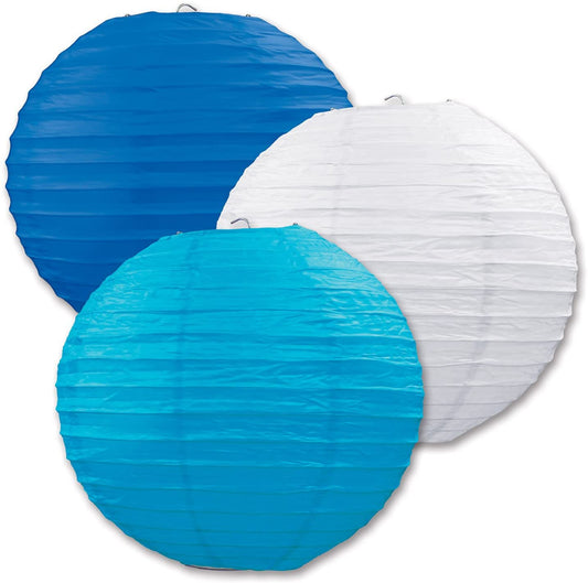 Dark Blue, Light Blue And White Paper Lanterns -12"Inch