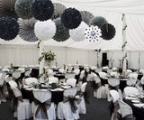 Black Hanging Paper Party Decorations,-Round Paper Fans Set Paper Pom Poms Flowers For Birthday/ Wedding /Baby Shower