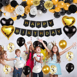 Black And Gold Party Decorations Confetti Balloons With Banner, Star Heart Foil Balloons ,Paper Pompoms
