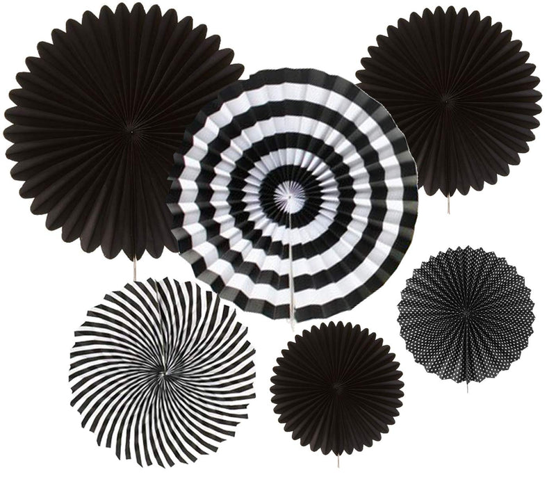 Paper Fans For Decoration Birthday Party Trend Party Fan For Wedding Birthday Showers - Black And White (Pack Of 6)