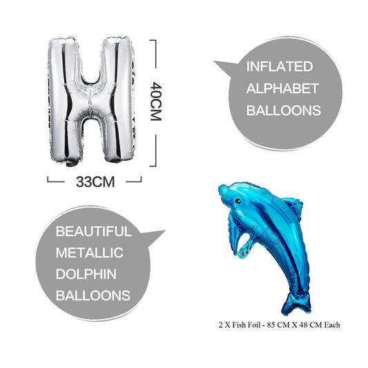 Happy Birthday Decoration Kits, Ocean Dolphin Balloons For Party Supplies(Blue And Silver)-Set Of 53