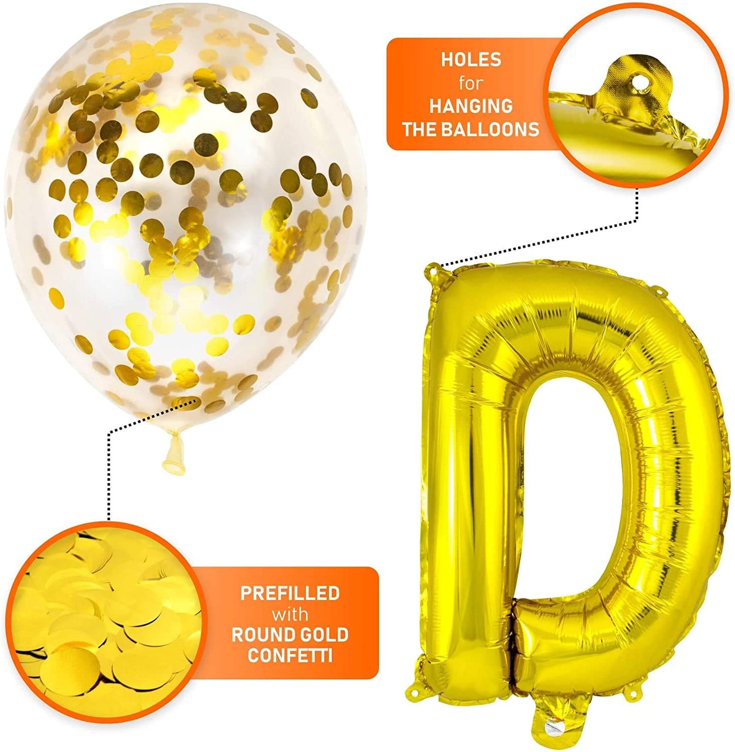 Gold Happy Birthday Decorations-Balloons Letter Banner Set ,Star Foil Balloon And Confetti Balloons