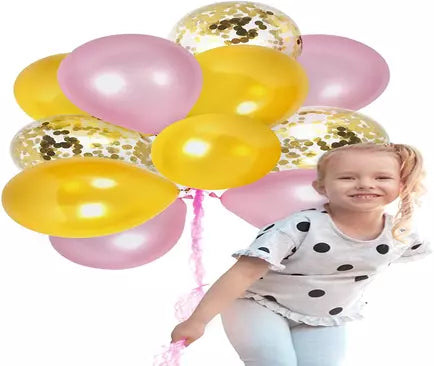 Metallic Gold And Pink Balloons and Gold Confetti Balloon