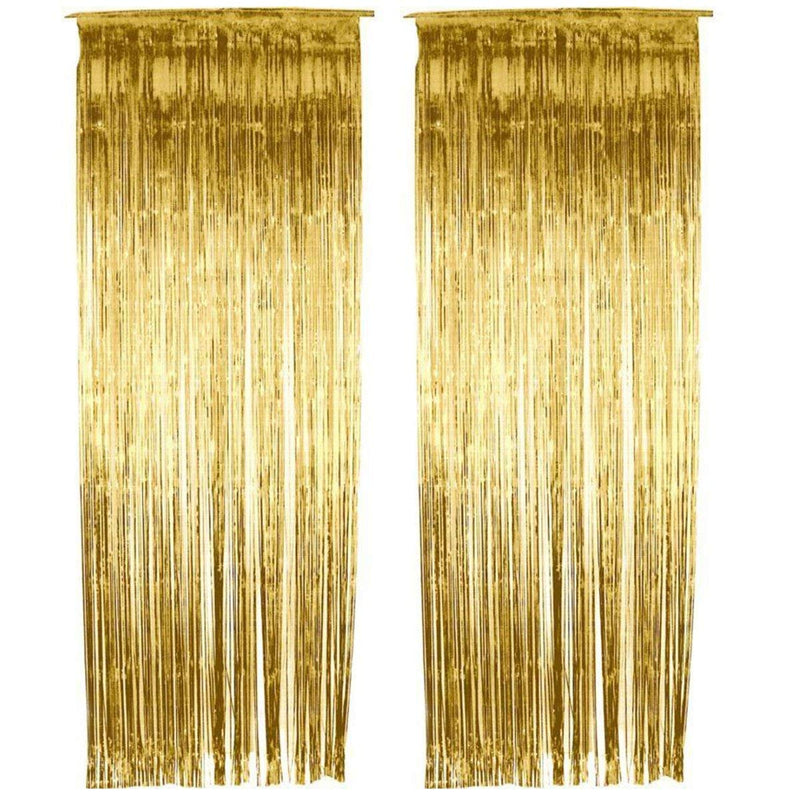 Happy Birthday Letter Foil Balloon Set Of Gold + 2 Pcs Of Gold Fringe Curtain (3 X 6 Feet) + Pack Of 30 Pcs Metallic Balloons (Black, Gold And Silver)