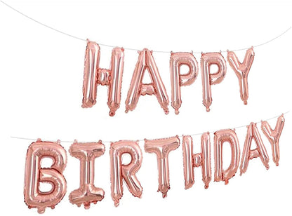 Rose Gold Happy Birthday Foil Letter 16 Inch Large Aluminum Balloon Banner For Kids And Adults Party Decorations