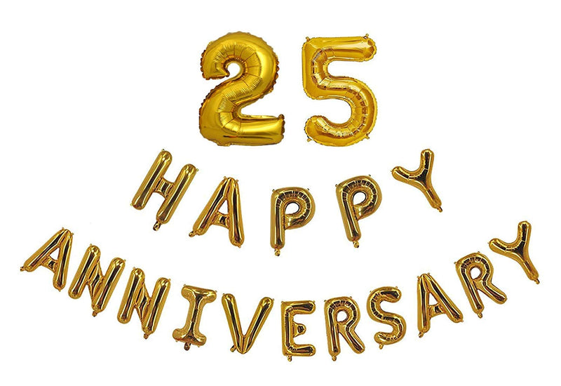 25th Anniversary Gold Foil Letters Balloons combo kit