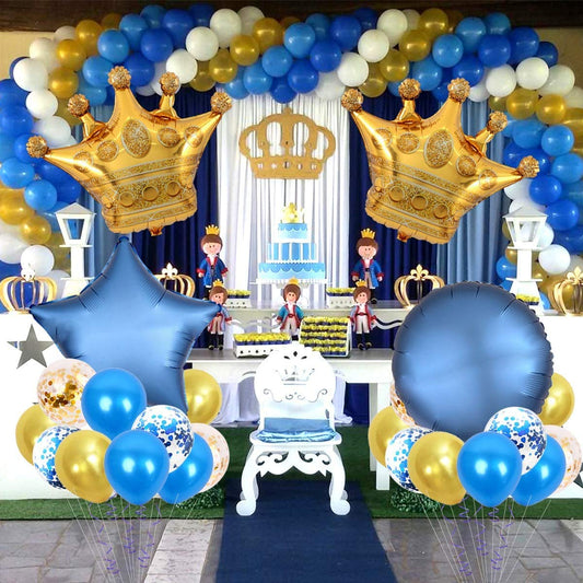Gold And Blue Party Decorations With Crown Balloons