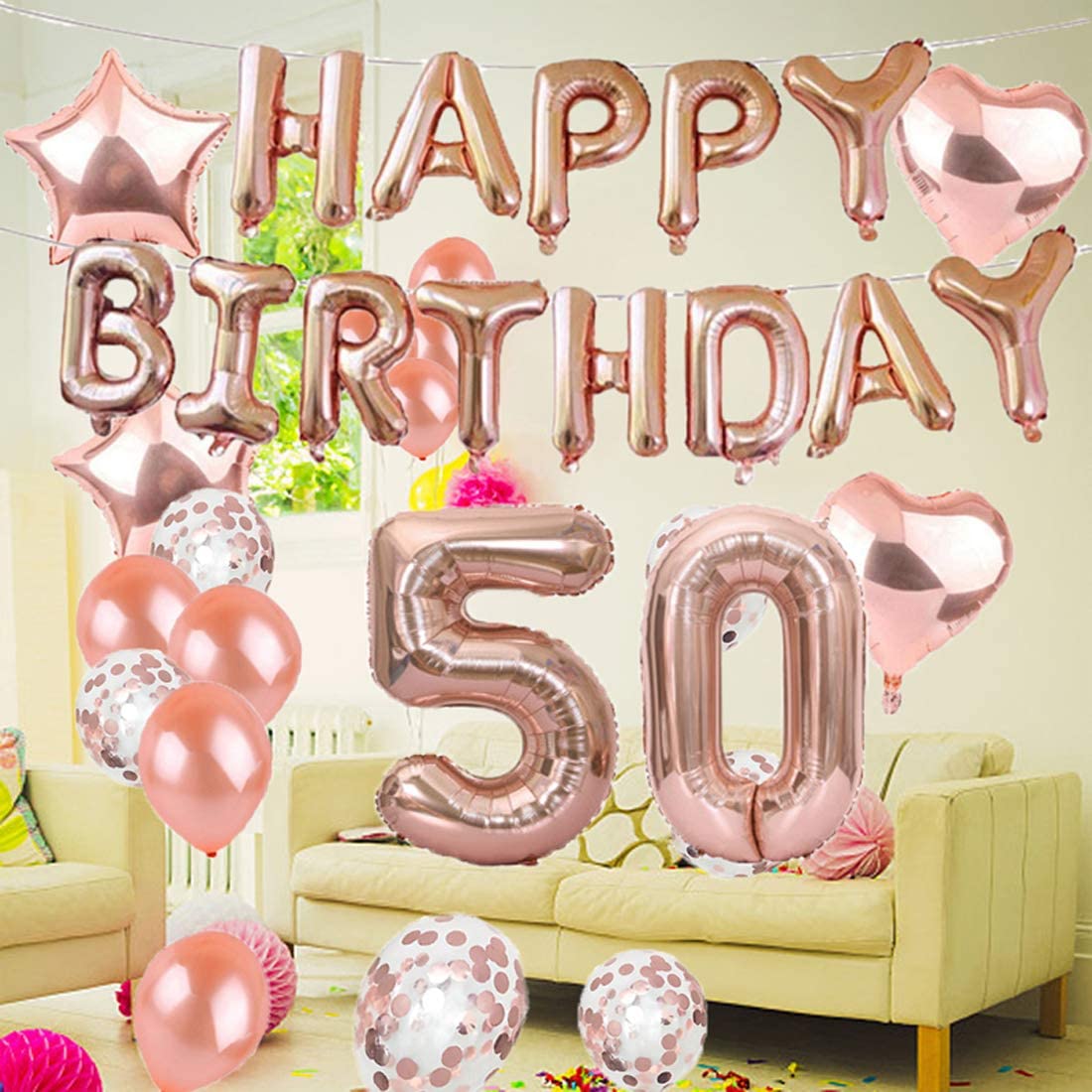 50th Rose Gold Party Birthday Decorations