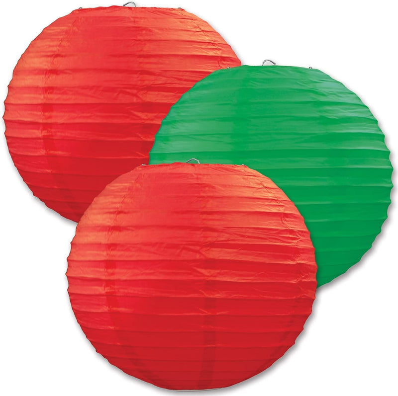 Red And Green Paper Lanterns -12"Inch Great For Birthday Parties, Christmas Party Or Baby Shower