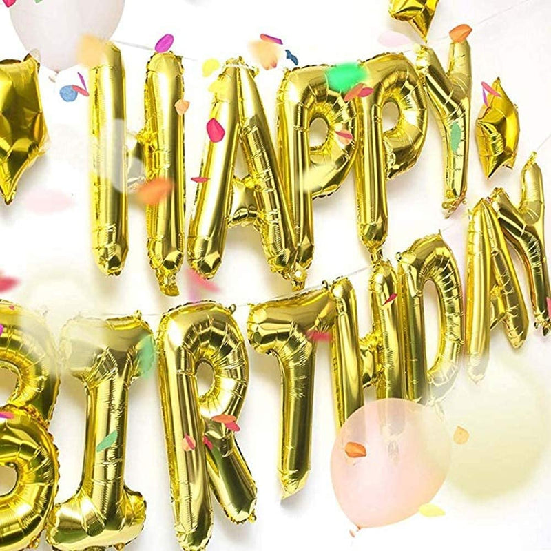 Gold Happy Birthday Party Decoration, Including Inflating Happy Birthday Alphabet Banners, Confetti Gold Balloons,Cake Topper for Girls Boys Birthday Supplies (Gold) (Happy Birthday)