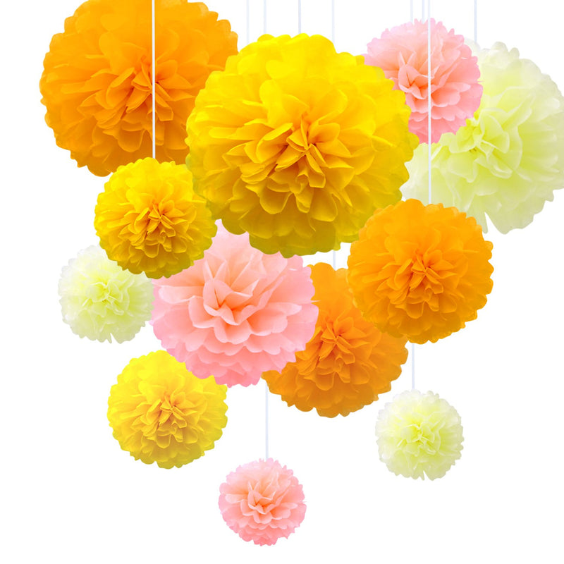 Orange ,Pink ,Yellow And Ivory Pompom Flower Decoration