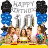 10 Birthday Party Supplies- Silver Number 10 Foil Balloon ,Happy Birthday Banner Balloon And Latex Balloon