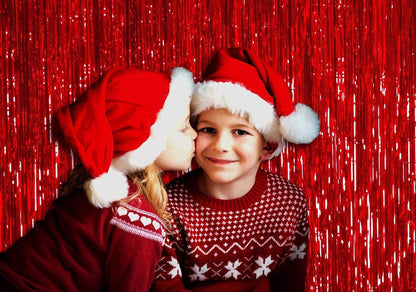 Red Metallic Tinsel Foil Fringe Curtains Photo Booth Props
