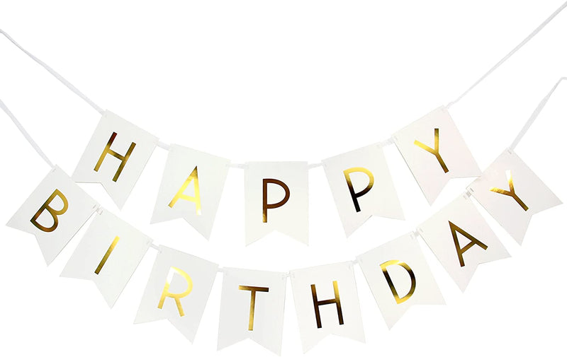 White Gold Foiled Happy Birthday Bunting Banner Party Decor Home Decor For Home