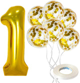 Gold Number 1 Balloon Set - Large 32 Inch | Gold Confetti Balloons, Pack Of 5