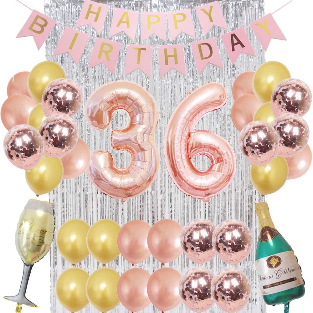 Birthday Decorations for Women Party Supplies 16 inch Rose Gold Number Foil Balloons, 30pcs Rose Gold and Champagn Gold Balloons, Great Gifts for Women' (36th Birthday)