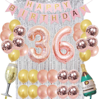 Birthday Decorations for Women Party Supplies 16 inch Rose Gold Number Foil Balloons, 30pcs Rose Gold and Champagn Gold Balloons, Great Gifts for Women' (36th Birthday)