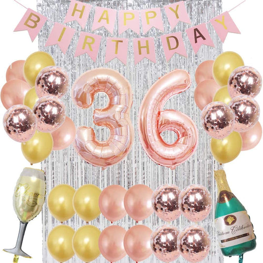 Birthday Decorations for Women Party Supplies 16 inch Rose Gold Number Foil Balloons, 30pcs Rose Gold and Champagn Gold Balloons, Great Gifts for Women' (36th Birthday)