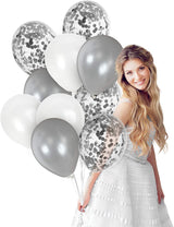 Metallic White And Silver Balloons Silver Confetti Balloon