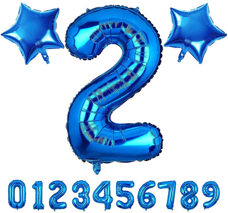 Blue Number 2 Balloon Helium Foil And Star Mylar Birthday Party Decorations
