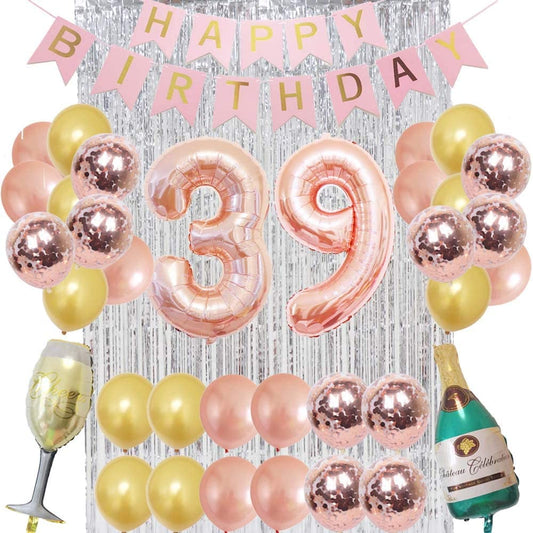 Birthday Decorations for Women Party Supplies 16 inch Rose Gold Number Foil Balloons, 30pcs Rose Gold and Champagn Gold Balloons, Great Gifts for Women' (39th Birthday)