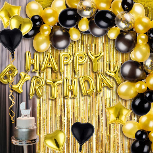 Birthday Gold And Black  Balloon Garland Kit Pack With Foil Curtains For  Birthday and all  Party Decorations