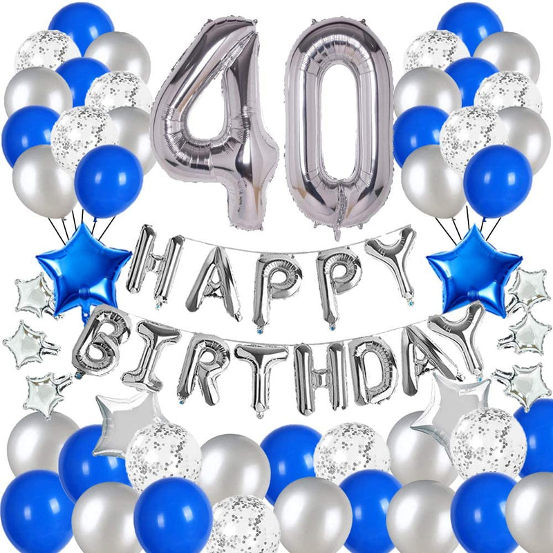 Blue and Silver 40th Birthday Party Decorations Set
