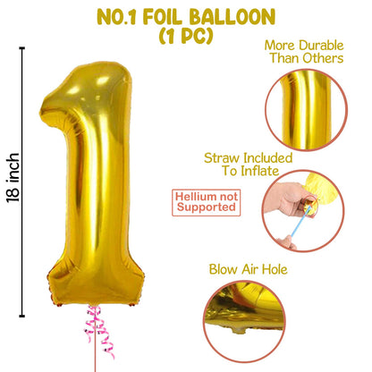 First Happy Birthday Banner Balloons Decorations Items Combo- 123Pcs Set Kit