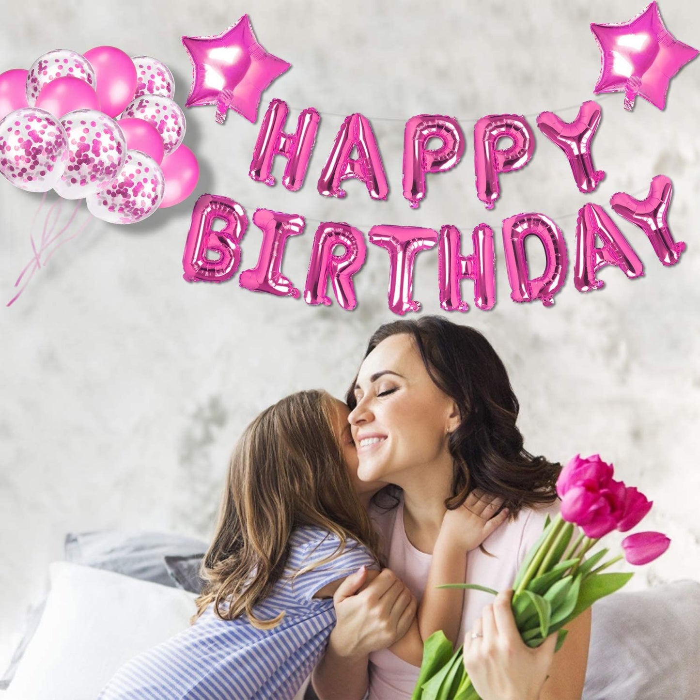 Decoration Set Pink-Happy Birthday Balloons Decorations Set Letter Balloons,Confetti Balloons And Giant Star Balloons