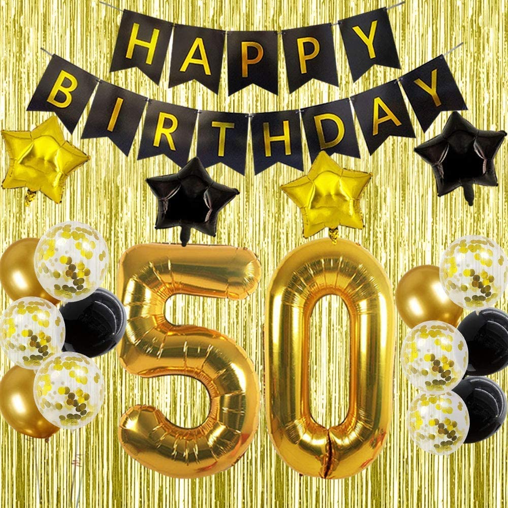 50th Gold and Black Birthday Party Decoration Kit