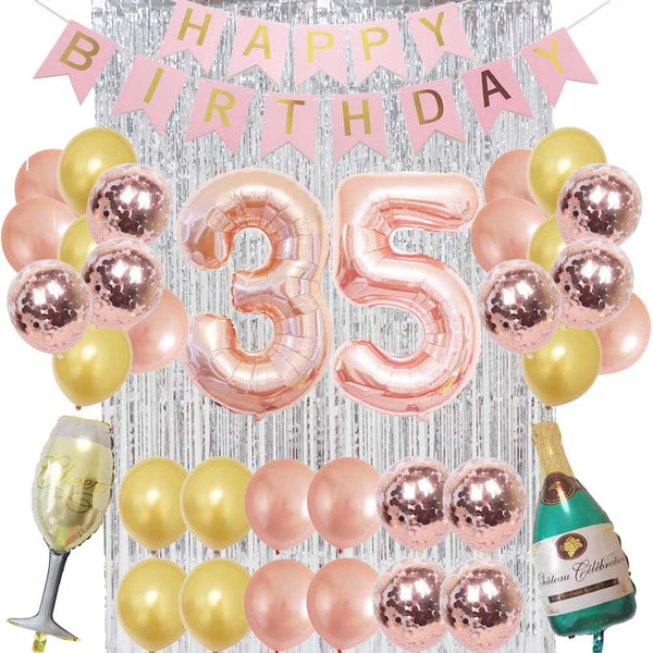 Birthday Decorations for Women Party Supplies 16 inch Rose Gold Number Foil Balloons, 30pcs Rose Gold and Champagn Gold Balloons, Great Gifts for Women' (35th Birthday)