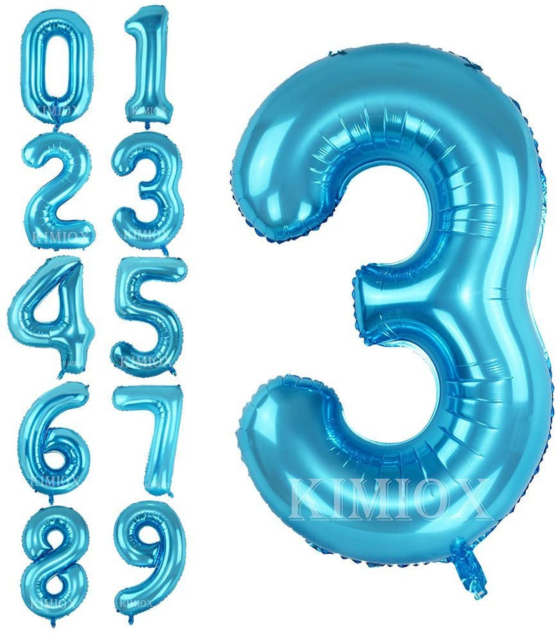 Blue Digit Foil Birthday Party Balloon Number 3