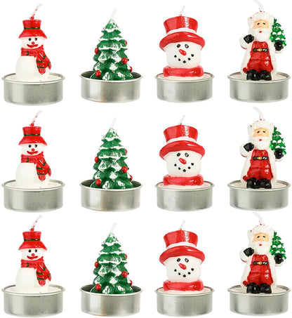 Christmas Gifts for Unscented Tea Lights Candles Gift Set 12 Pieces (Santa Claus Snowman Christmas Tree)