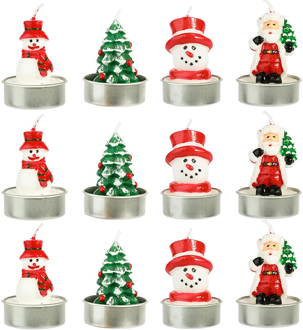 Christmas Gifts for Unscented Tea Lights Candles Gift Set 12 Pieces (Santa Claus Snowman Christmas Tree)