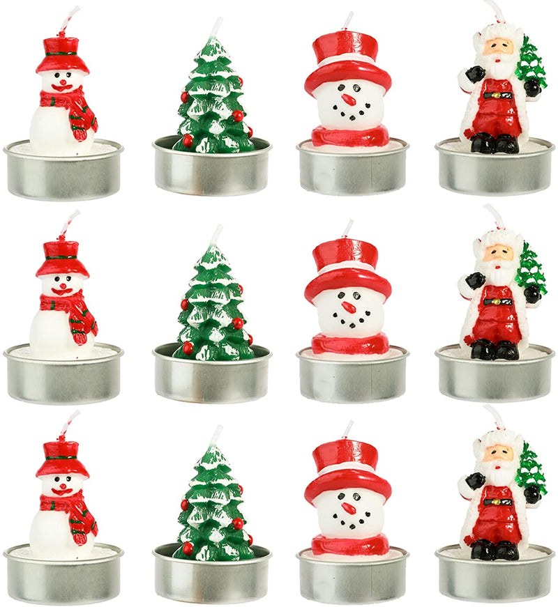 Christmas Gifts for Unscented Tea Lights Candles Gift Set 12 Pieces (Santa Claus Snowman Christmas Tree)
