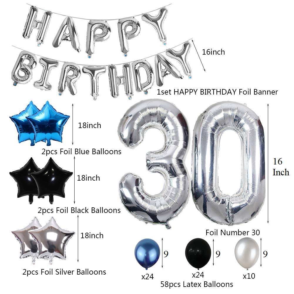 30th Birthday Blue And Black Combo Decorations