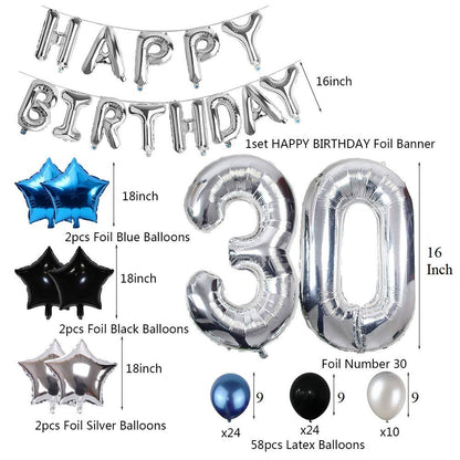 30th Birthday Blue And Black Combo Decorations