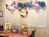 Pink ,Green And Purple Tissue Paper Pom Poms And Paper Lanterns -Birthday Party Decorations