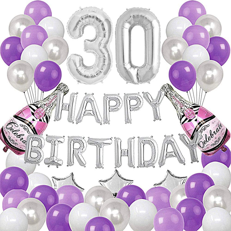 30th Purple Silver Theme Party Supplies Decorations